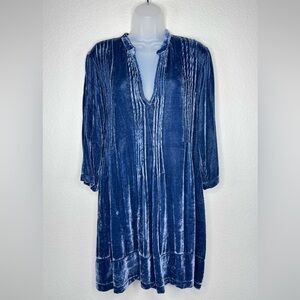 CP Shades Pintuck Silk Blend Crushed Velvet‎ Tunic Dress S Relaxed Fit Blue Boho